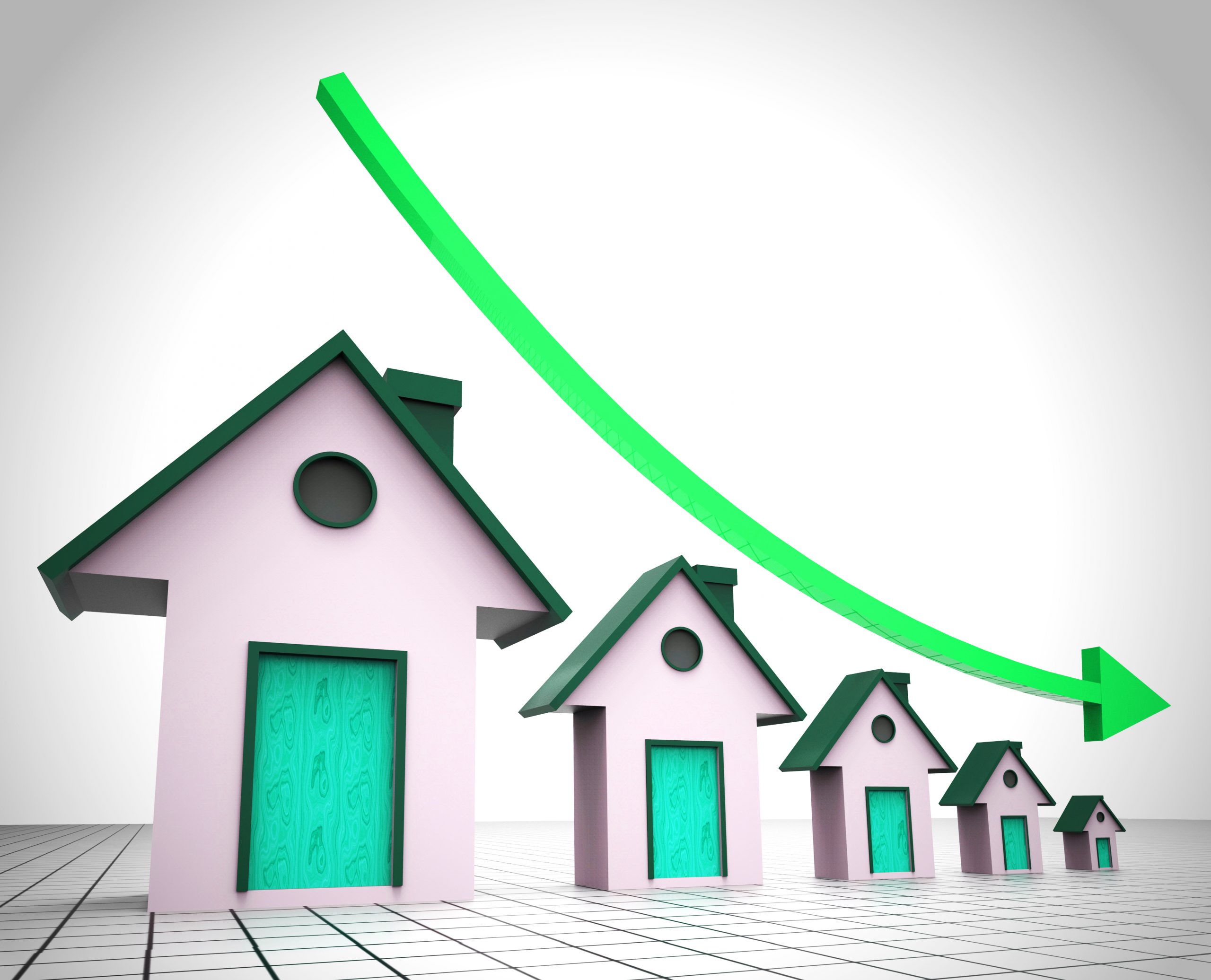an image of houses with a downwards-trending arrow to denote a story about buy-to-let lending
